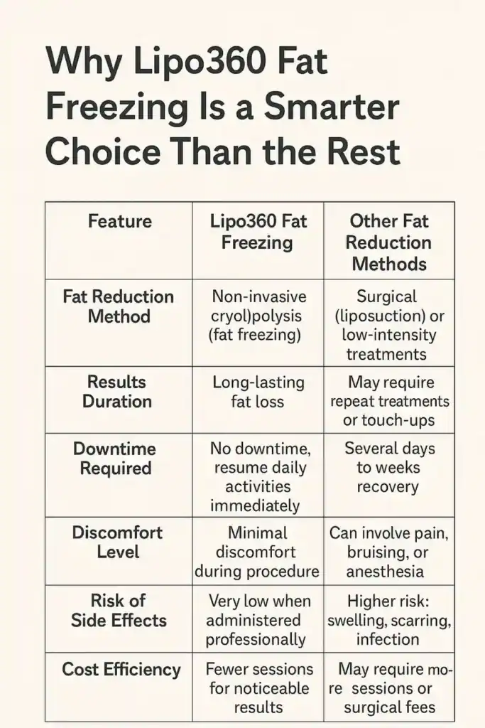 Is it possible to permanently freeze fat cells? 2 Table showing benefits of fat freezing to remove fat cells Braintree from Lipo 360