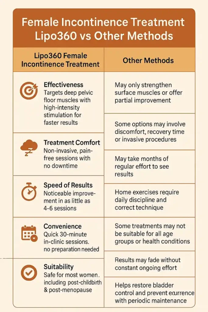 Comprehensive Guide To Female Incontinence Treatment Options 1 Table showing benefits of incontinence treatment Braintree
